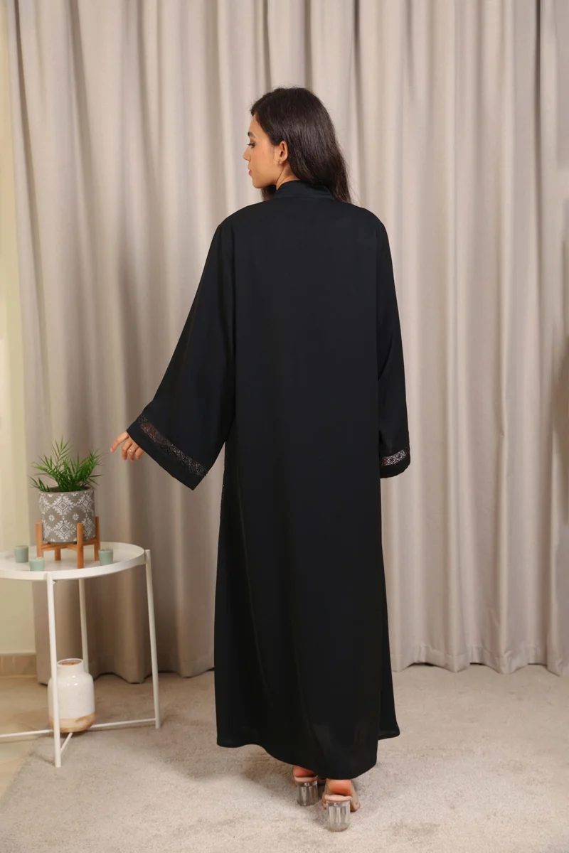 Nikias  Nikias Nida Abaya with Lace Side Panels & Sleeve Detail for Women | Best Price UAE