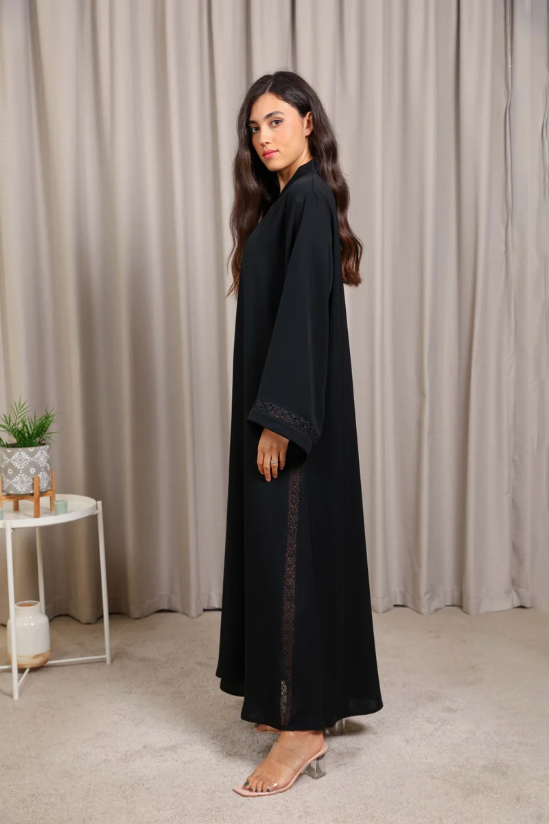 Nikias  Nikias Nida Abaya with Lace Side Panels & Sleeve Detail for Women | Best Price UAE