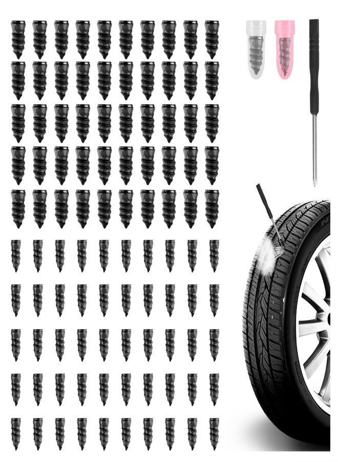YGDMD 100PCS Tire Plug Kit,Self-Service Flat Tire Repair Kit Including Screwdriver,Upgraded Thickened Adhesive-Covered Tires Repair Screws for Sudden Flat Tyres Emergencies - Image 1