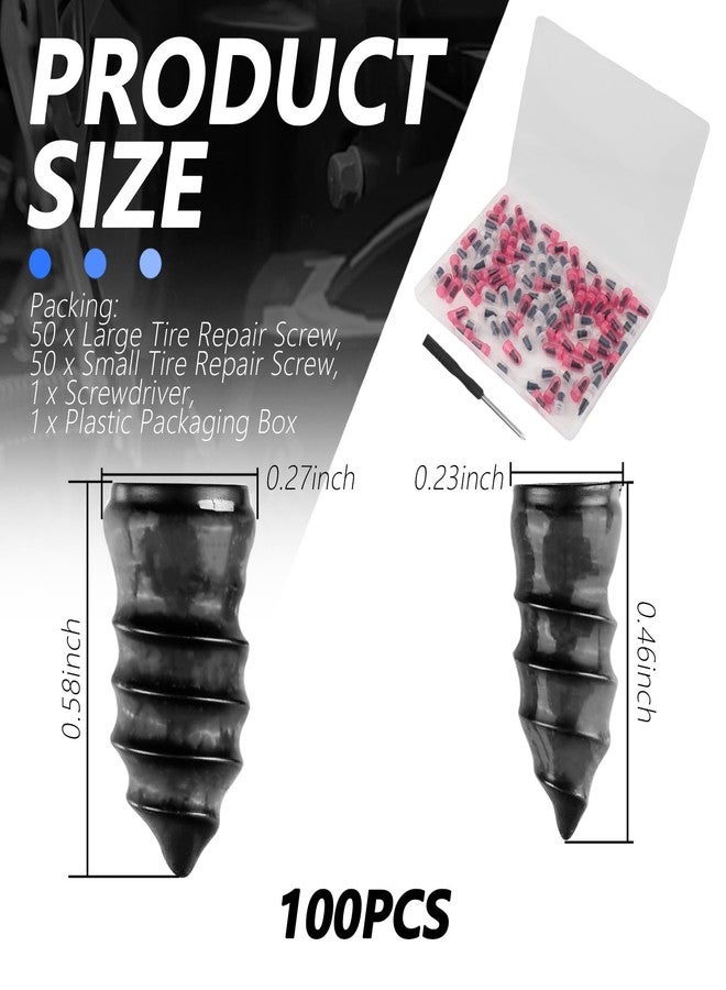 YGDMD 100PCS Tire Plug Kit,Self-Service Flat Tire Repair Kit Including Screwdriver,Upgraded Thickened Adhesive-Covered Tires Repair Screws for Sudden Flat Tyres Emergencies - Image 2