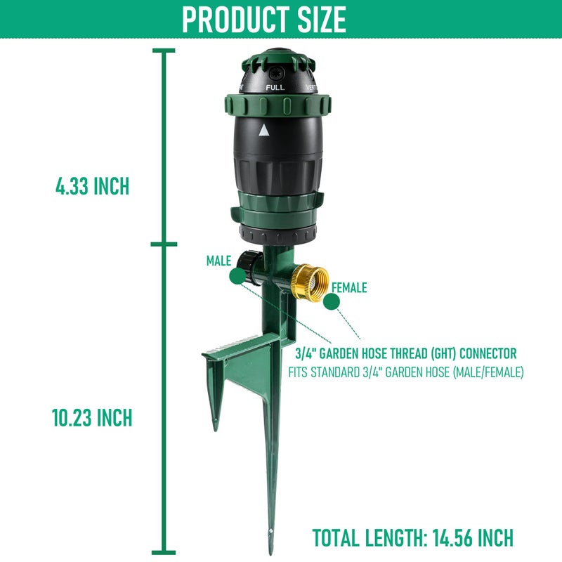 HOURLEEY Gear Drive Sprinkler for Yard, Heavy Duty 5-Pattern 360 Degree Rotary Water Sprinkler with Spike Base, Durable Lawn Sprinkler with 3/4 Inch Adapters for Large Area Garden - Image 5