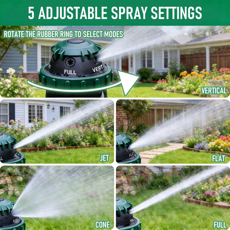 HOURLEEY Gear Drive Sprinkler for Yard, Heavy Duty 5-Pattern 360 Degree Rotary Water Sprinkler with Spike Base, Durable Lawn Sprinkler with 3/4 Inch Adapters for Large Area Garden - Image 4