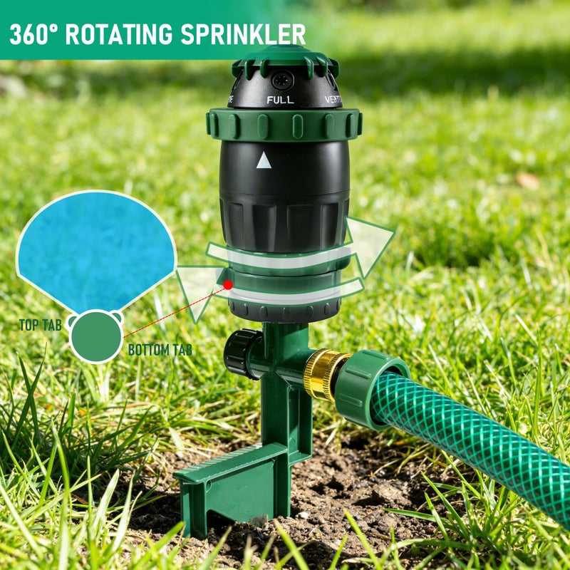 HOURLEEY Gear Drive Sprinkler for Yard, Heavy Duty 5-Pattern 360 Degree Rotary Water Sprinkler with Spike Base, Durable Lawn Sprinkler with 3/4 Inch Adapters for Large Area Garden - Image 2