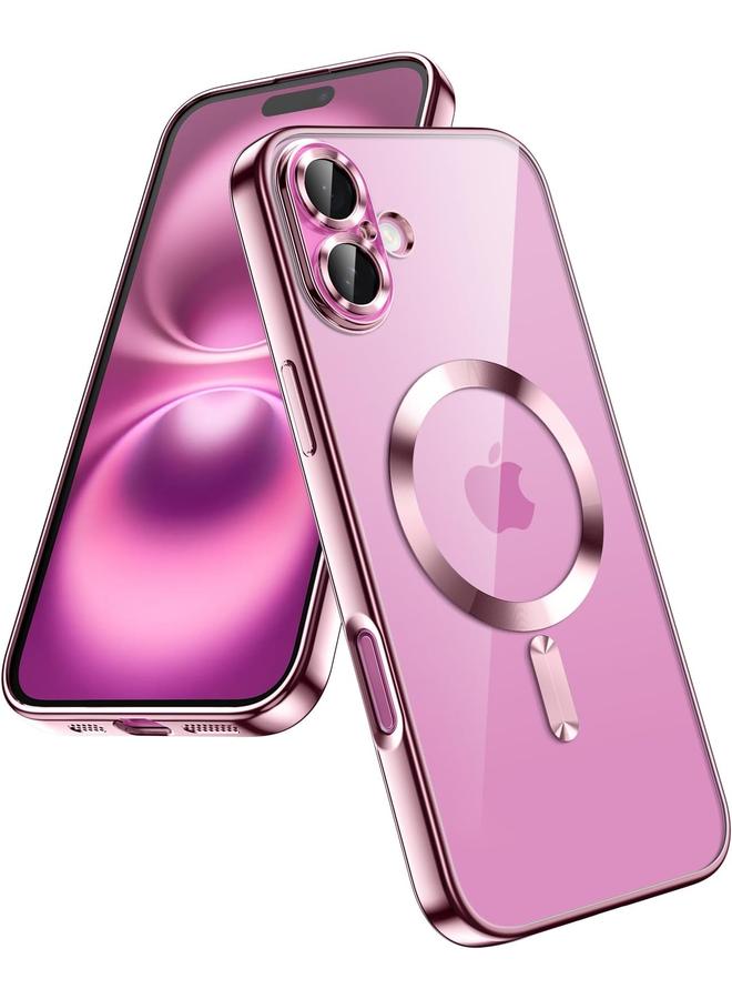 جي تيك جراب شفاف ناعم لهاتف آيفون 16 مقاس 6.1 بوصة مع حماية كاملة لعدسة الكاميرا متوافق مع شحن ماج سيف اللاسلكي وغطاء هاتف من مادة TPU مطلي بالكهرباء ومضاد للصدمات باللون الوردي الفاتح - Image 1