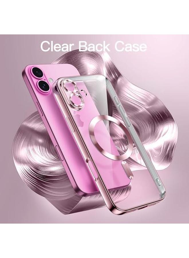 جي تيك جراب شفاف ناعم لهاتف آيفون 16 مقاس 6.1 بوصة مع حماية كاملة لعدسة الكاميرا متوافق مع شحن ماج سيف اللاسلكي وغطاء هاتف من مادة TPU مطلي بالكهرباء ومضاد للصدمات باللون الوردي الفاتح - Image 3