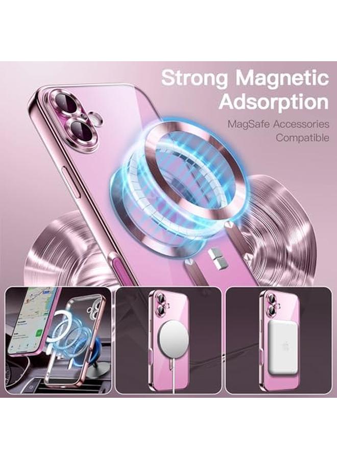 جي تيك جراب شفاف ناعم لهاتف آيفون 16 مقاس 6.1 بوصة مع حماية كاملة لعدسة الكاميرا متوافق مع شحن ماج سيف اللاسلكي وغطاء هاتف من مادة TPU مطلي بالكهرباء ومضاد للصدمات باللون الوردي الفاتح - Image 4