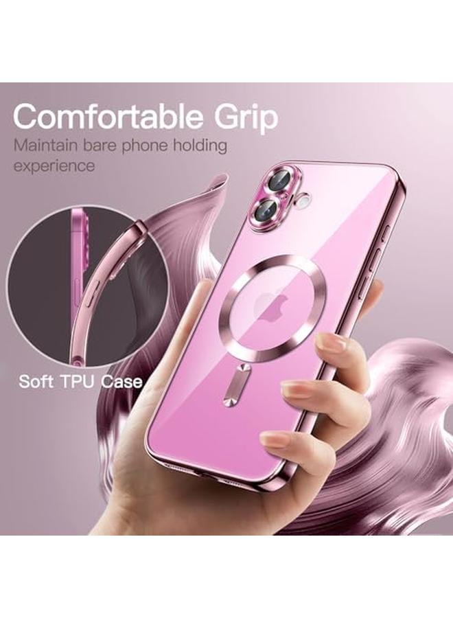 جي تيك جراب شفاف ناعم لهاتف آيفون 16 مقاس 6.1 بوصة مع حماية كاملة لعدسة الكاميرا متوافق مع شحن ماج سيف اللاسلكي وغطاء هاتف من مادة TPU مطلي بالكهرباء ومضاد للصدمات باللون الوردي الفاتح - Image 5