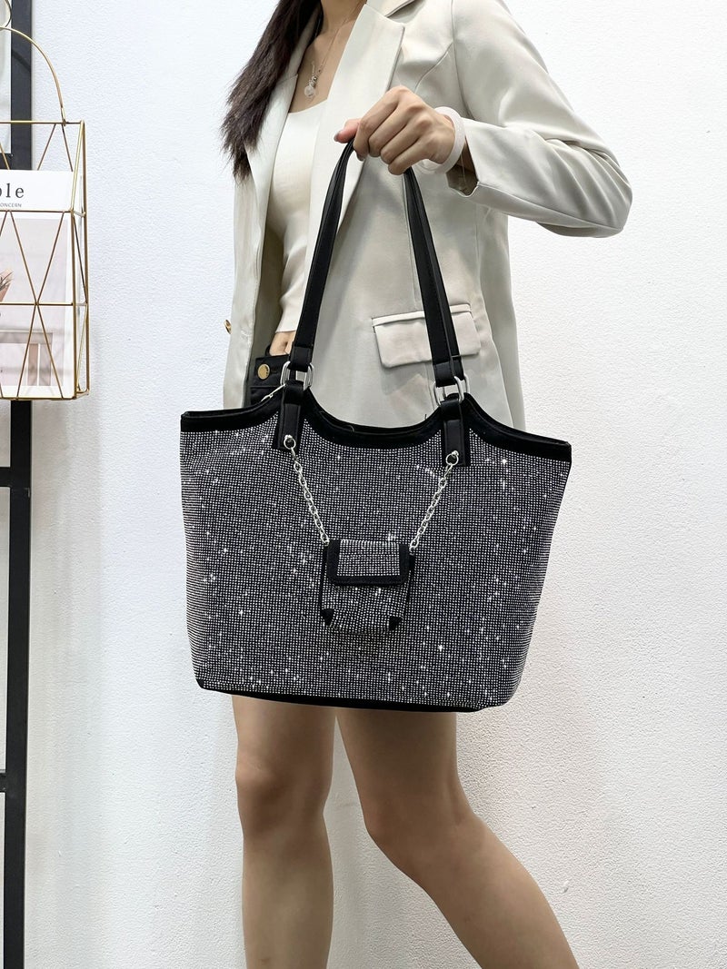 24 New Large Capacity Fashionable Diamond-Encrusted Shoulder Bag Women'S Casual Personality Stylish Tote Fashion All-Match Handheld Crossbody Bag - Image 5