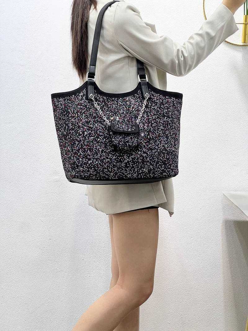 24 New Large Capacity Fashionable Diamond-Encrusted Shoulder Bag Women'S Casual Personality Stylish Tote Fashion All-Match Handheld Crossbody Bag - Image 4