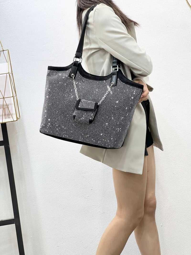 24 New Large Capacity Fashionable Diamond-Encrusted Shoulder Bag Women'S Casual Personality Stylish Tote Fashion All-Match Handheld Crossbody Bag - Image 3