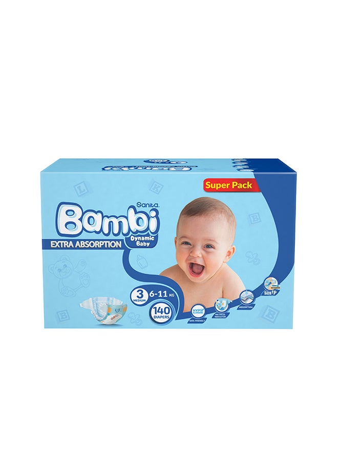 Sanita Bambi Baby Diapers Medium Size 3 (6-11 kg) Super Pack - Image 2