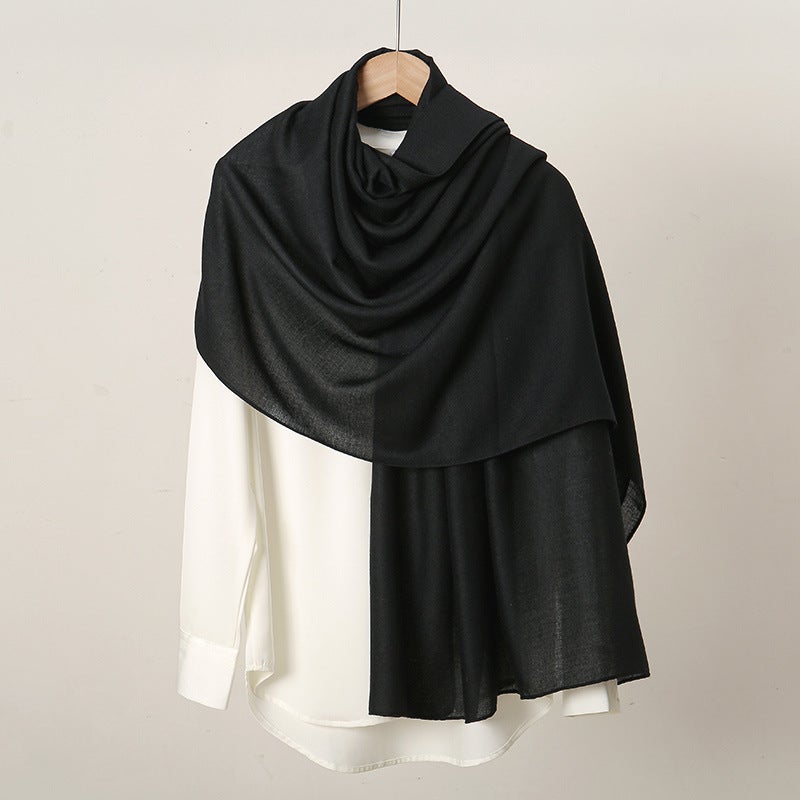 Autumn Winter Trendy Solid Linen Ladies Scarf 1# Black