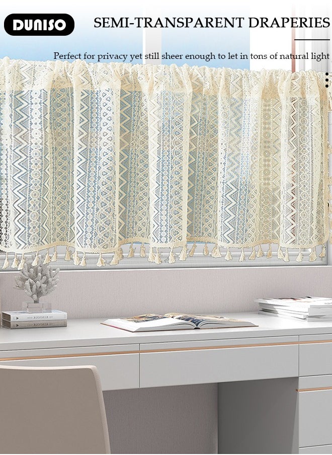 DUNISO Fringed Short Curtains, Country House Bistro Curtain,Breathable Light Filtering Kitchen Curtains,Rod Pocket Curtains for Café, Kitchen, Living Room and Decoration  - Image 3