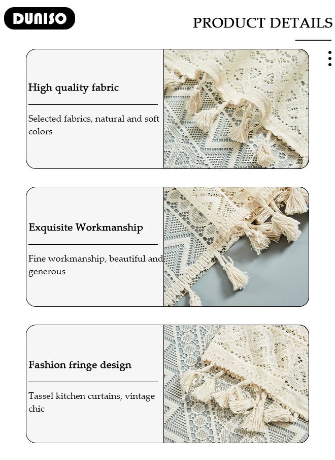 DUNISO Fringed Short Curtains, Country House Bistro Curtain,Breathable Light Filtering Kitchen Curtains,Rod Pocket Curtains for Café, Kitchen, Living Room and Decoration  - Image 2