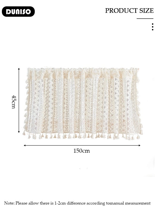 DUNISO Fringed Short Curtains, Country House Bistro Curtain,Breathable Light Filtering Kitchen Curtains,Rod Pocket Curtains for Café, Kitchen, Living Room and Decoration  - Image 4
