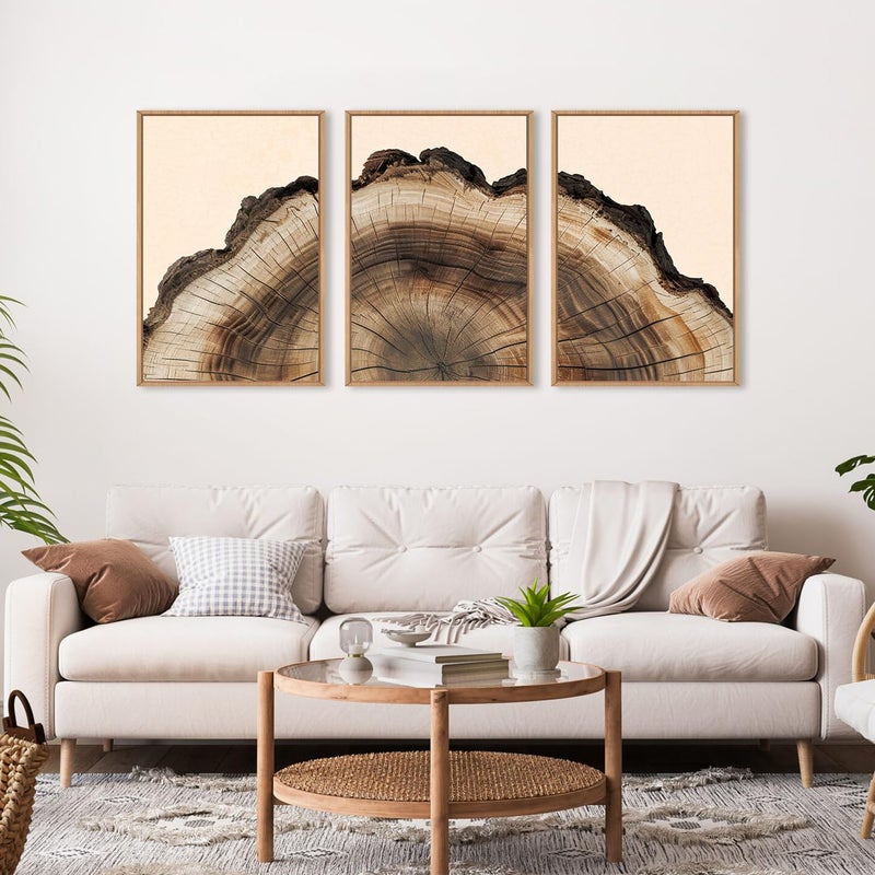 KAIRNE Framed Tree Ring Wall Art Set, Retro Wood Stump Wall Decor, Tree Spiral Wall Painting, Modern Nature Canvas Art Prints for Living Room, Bedroom, Dinning Room, Farmhouse - Large 24"x36"x3 - Image 2