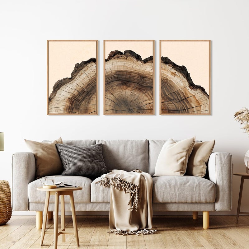 KAIRNE Framed Tree Ring Wall Art Set, Retro Wood Stump Wall Decor, Tree Spiral Wall Painting, Modern Nature Canvas Art Prints for Living Room, Bedroom, Dinning Room, Farmhouse - Large 24"x36"x3 - Image 4