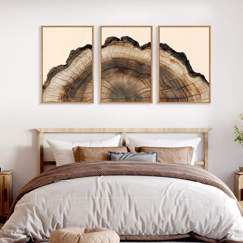 KAIRNE Framed Tree Ring Wall Art Set, Retro Wood Stump Wall Decor, Tree Spiral Wall Painting, Modern Nature Canvas Art Prints for Living Room, Bedroom, Dinning Room, Farmhouse - Large 24"x36"x3 - Image 5