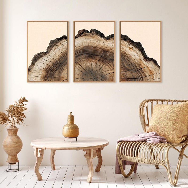 KAIRNE Framed Tree Ring Wall Art Set, Retro Wood Stump Wall Decor, Tree Spiral Wall Painting, Modern Nature Canvas Art Prints for Living Room, Bedroom, Dinning Room, Farmhouse - Large 24"x36"x3 - Image 3