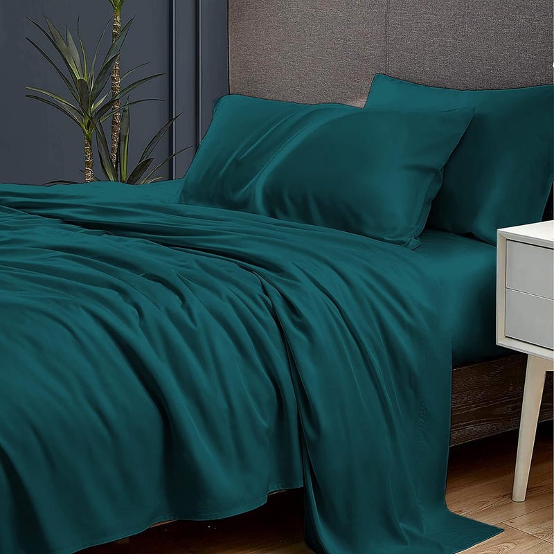 Filbert Luxurious Homes Series 400TC Egyptian Cotton Bedsheet King Size 102 x 108 with 2 Piece Pillow Cover Size18x28Teal - Image 1