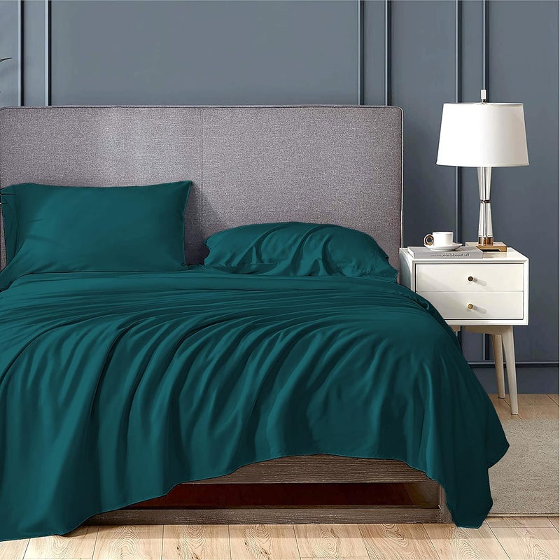 Filbert Luxurious Homes Series 400TC Egyptian Cotton Bedsheet King Size 102 x 108 with 2 Piece Pillow Cover Size18x28Teal - Image 2