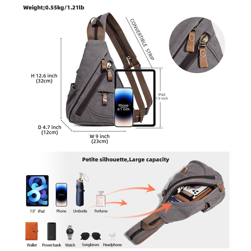 KL928 Canvas Sling Bag - Small Crossbody Backpack Shoulder Casual Daypack Rucksack for Men Women(Small Version, Dark Grey) - Image 2