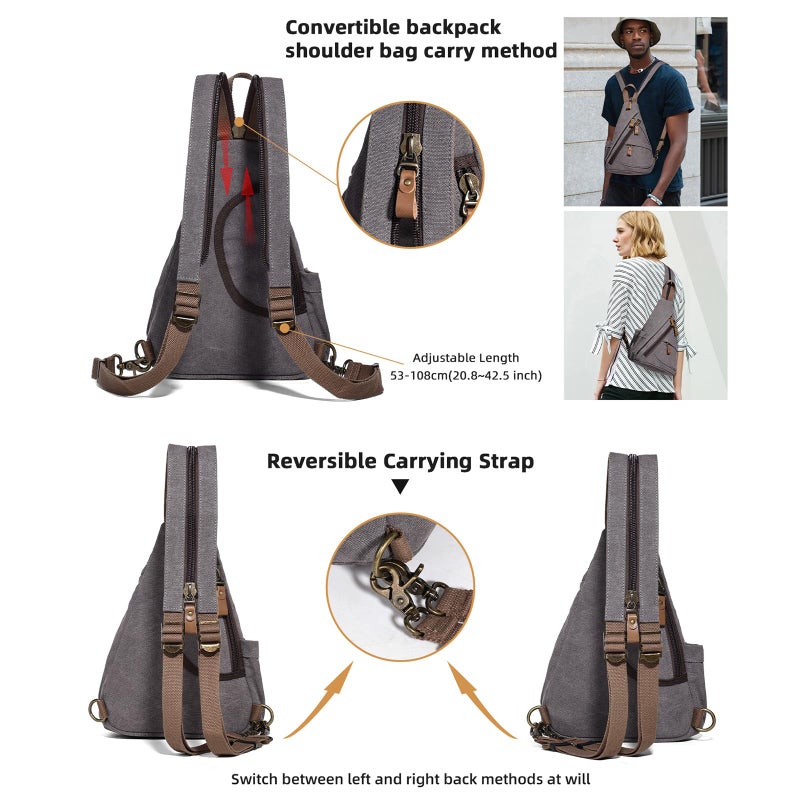 KL928 Canvas Sling Bag - Small Crossbody Backpack Shoulder Casual Daypack Rucksack for Men Women(Small Version, Dark Grey) - Image 3