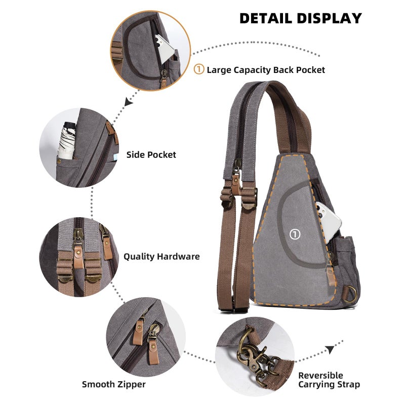 KL928 Canvas Sling Bag - Small Crossbody Backpack Shoulder Casual Daypack Rucksack for Men Women(Small Version, Dark Grey) - Image 4