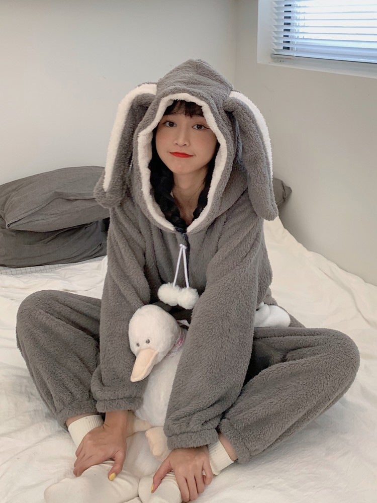 2022 Cute Rabbit Fleece Winter Onesie Pajamas for Women ZD-762 Ears Rabbit Jumpsuit