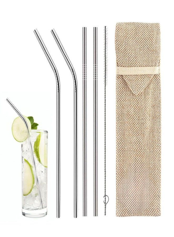 CEPHEUS ENTERPRISE Eco-Friendly Stainless Steel Straws Pack of 4, Reusable Silver Metal Straws with Cleaning Brush for Cold & Hot Drinks, Safe for Kids and Adults - Image 1
