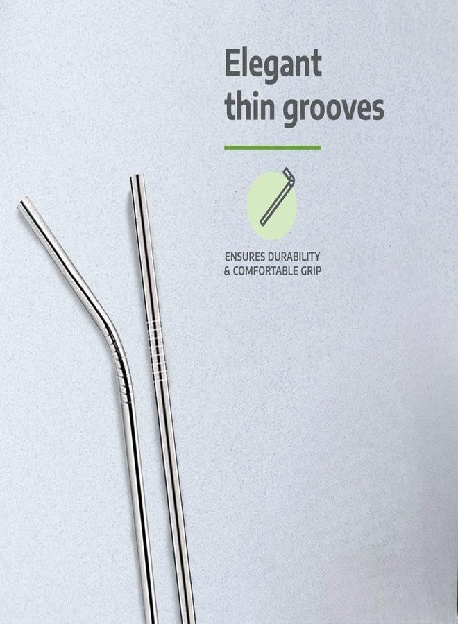 CEPHEUS ENTERPRISE Eco-Friendly Stainless Steel Straws Pack of 4, Reusable Silver Metal Straws with Cleaning Brush for Cold & Hot Drinks, Safe for Kids and Adults - Image 2