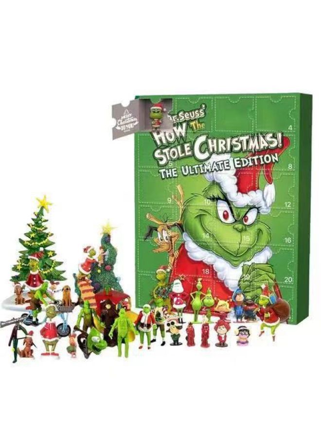 Loquat Grinch 24 Pieces Of Resin Ornaments Toy Blind Box  Green Hair Monster Innovative Calendar Box-Color:Grinch Horror Blind Box D Style + Airplane Box + Airplane Box - Image 5