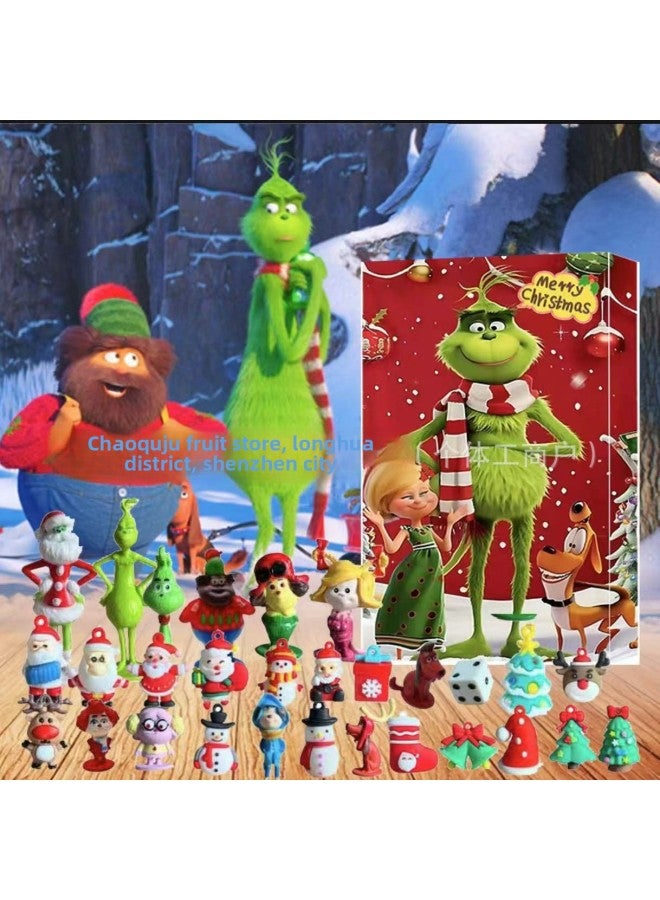 Loquat Grinch 24 Pieces Of Resin Ornaments Toy Blind Box  Green Hair Monster Innovative Calendar Box-Color:Grinch Horror Blind Box D Style + Airplane Box + Airplane Box - Image 2