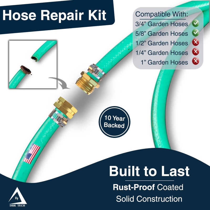 DBR TechÂ® Garden Hose Repair Kit 5/8â€ & 3/4" | Heavy Duty Leak-Proof Metal Hose Mender & Connector Set | Male & Female Fittings to Fix Water Hose Ends and Replacement, 2 Set - Image 2