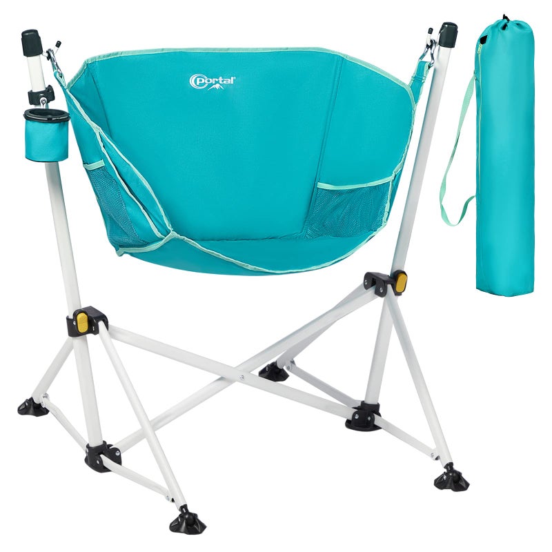 Portal كرسي هزاز محمول من بورتال للتخييم قابل للطي مع حامل أكواب للاستخدام الخارجي في الحديقة والفناء والسيارة والرياضات والحفلات يدعم 350 رطل أزرق