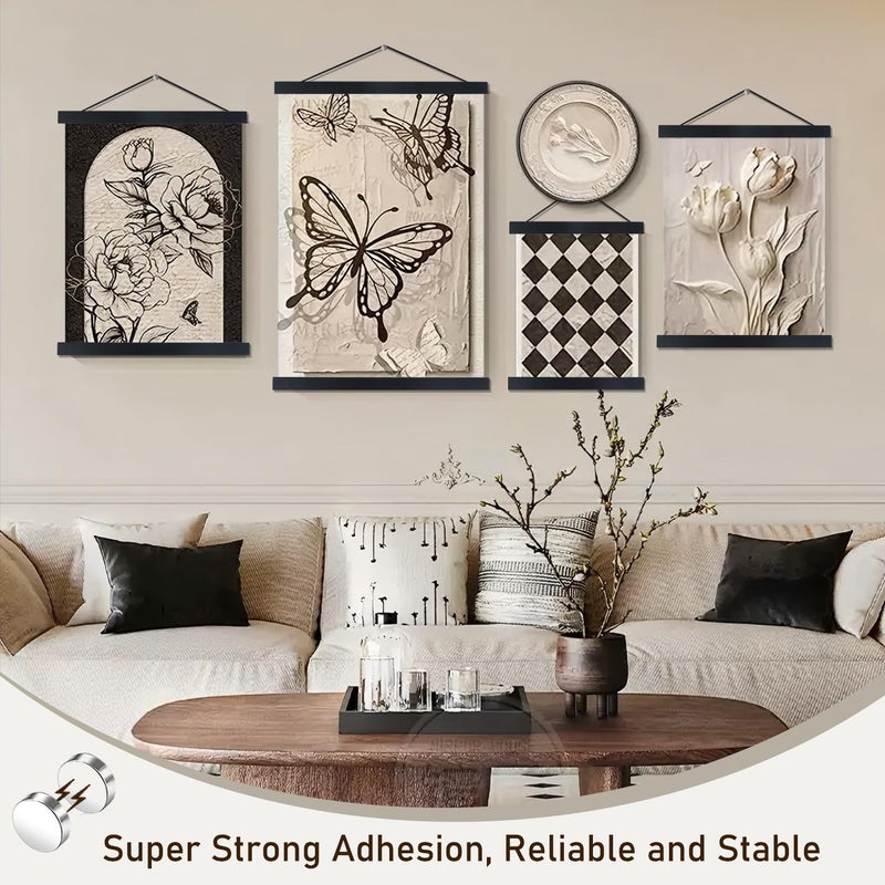 Artmag Magnetic Poster Hanger Frame, 33x24 33x23 33x47 Light Wood Wooden Magnet Canvas Artwork Print Poster Hangers Frames Hanging Kit (Black, 33") - Image 5