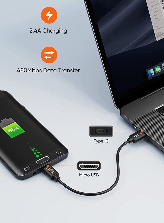 CableCreation Short Micro USB to USB C Cable 0.65 FT, 2-Pack OTG 480Mbps Type C to MicroUSB Cord Compatible with MacBook Pro Air Galaxy S22 Pixel 5 & More, 0.2M Black - Image 2