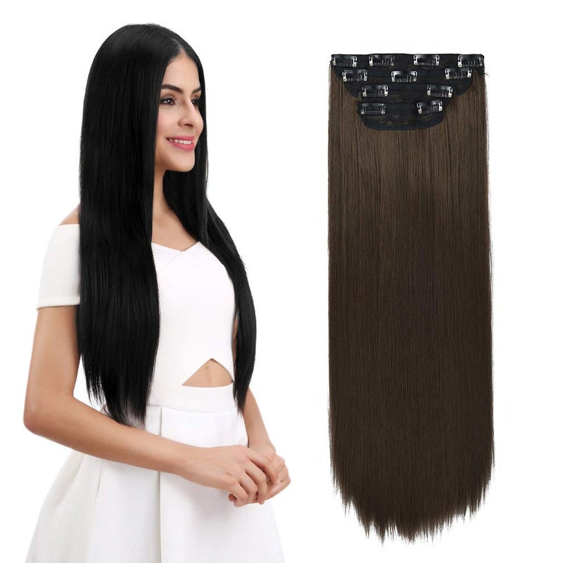 REECHO 26 Straight Super Long 4 PCS Set Thick Clip in on Hair Extensions Medium Ash Brown