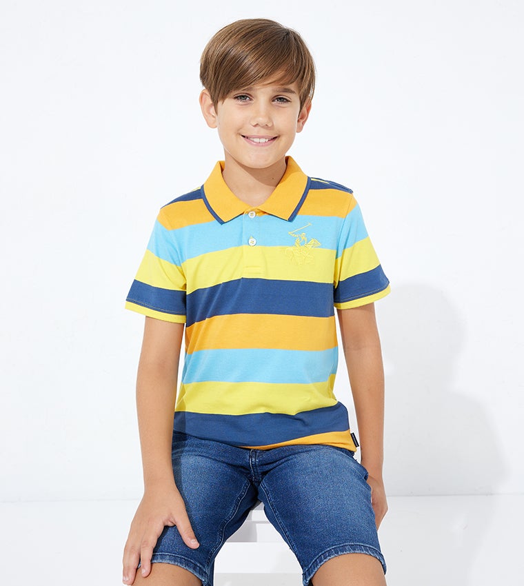 Beverly Hills Polo Club Logo Embroidered Striped Polo T-Shirt