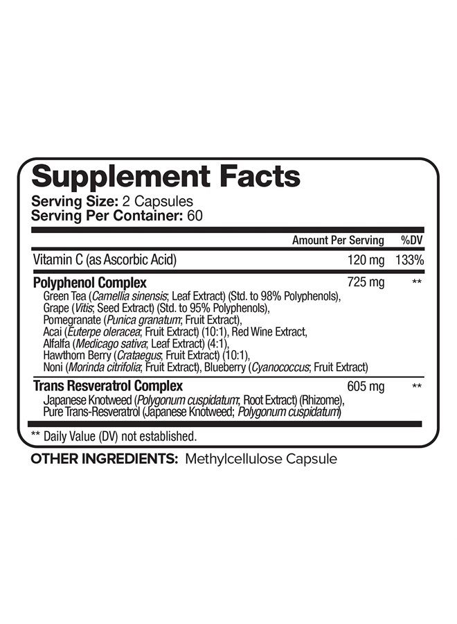 Nutrivein Resveratrol 1450mg - Antioxidant Supplement 120 Capsules – Supports Healthy Aging and Promotes Immune, Brain Boost and Joint Support - Made with Trans-Resveratrol, Green Tea Leaf, Acai Berry - Image 2