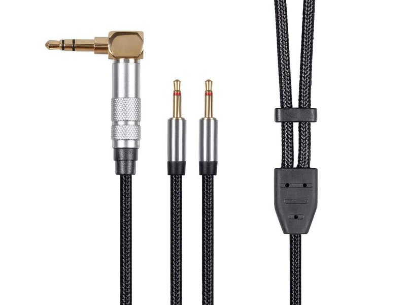 Monoprice Monolith Dual 2.5mm to 3.5mm Headphone Cable - 6 Feet - Black With Braided Auxiliary Audio Cord Works With M1060, M1060C, M565, M565C Black/Silver - Image 1