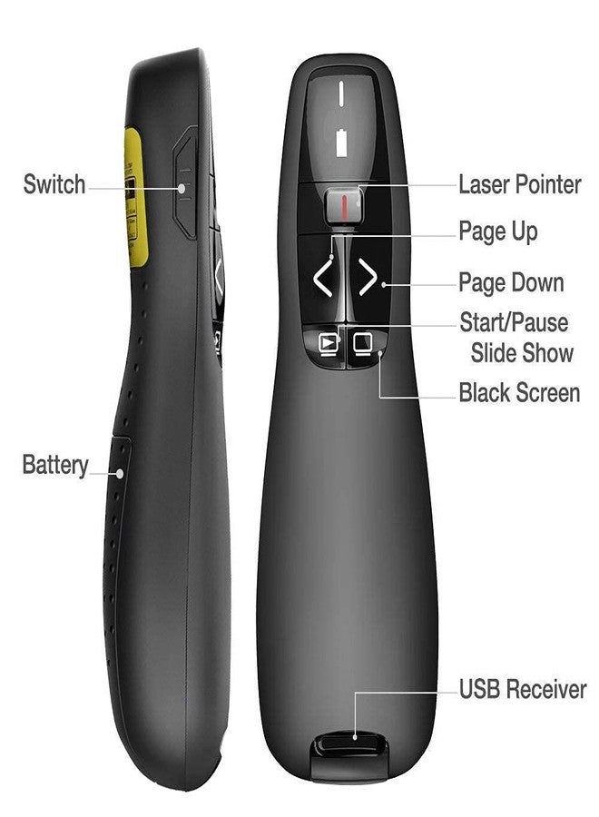 Mabron Latest Rechargeable Preum Professional R400 Wireless Laser Powerpoint Presentation Clicker Ergonoc Multimedia PPT Presenter Remote Control Pen Pointer with 1 Year Warranty - Image 2