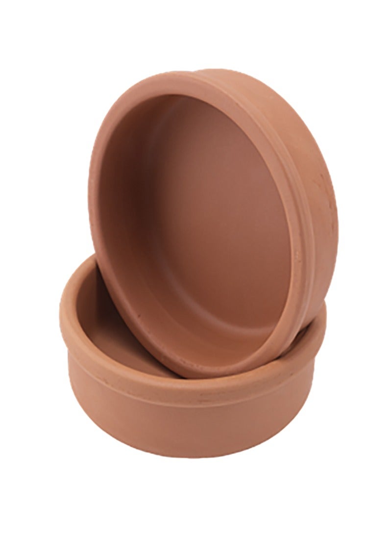4-Piece High-Temperature Resistant Round Shaped Double Portion Clay Bowl Set Brown