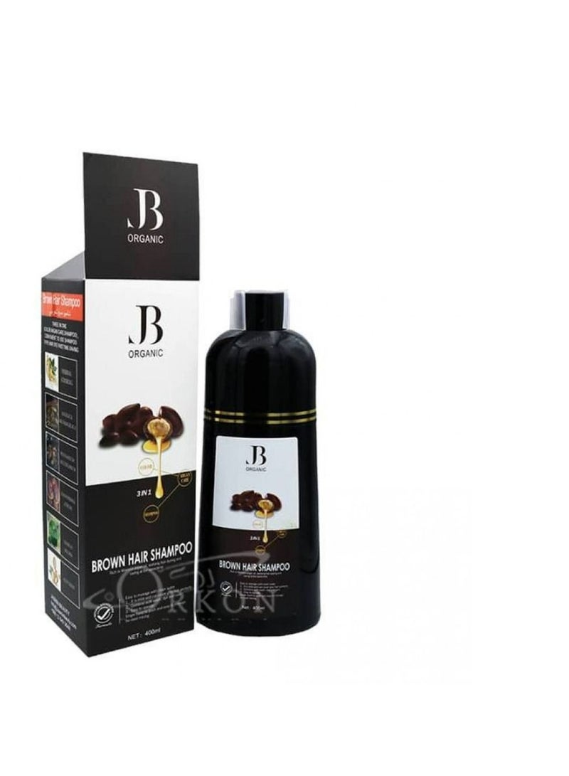 جي بي اورجانيك شامبو صبغة الشعر بزيت الارجان بني غامق من جي بي 3 في1 400 مل