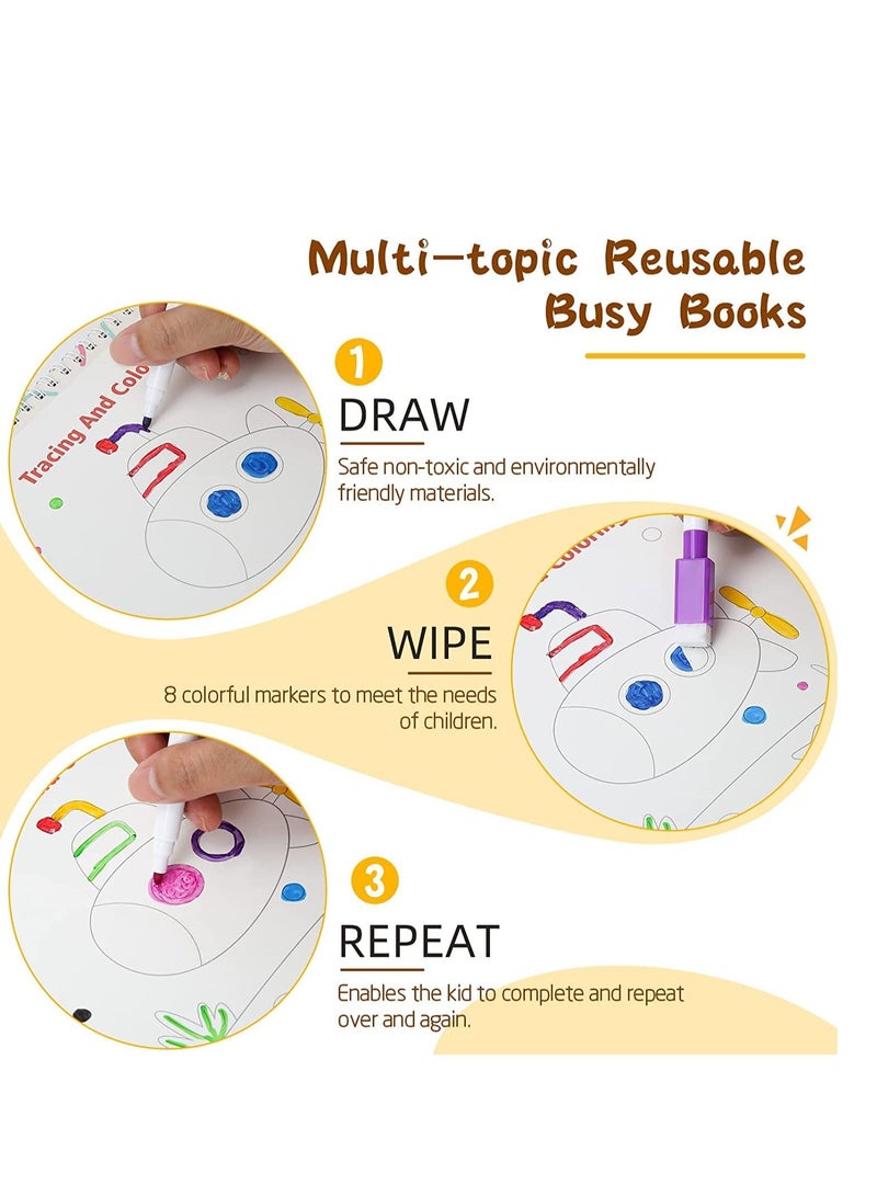 MIXDE كتاب مشغول للأطفال الصغار أنشطة تعليم ما قبل المدرسة، 32 موضوع ملف منتسوري أدوات التعليم المبكر كتاب رسم ألعاب، مواد تعليمية للتوحد ولوحة تلوين مشغولة للأولاد والبنات - Image 5