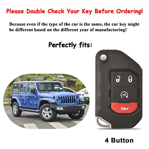 EASYANT Genuine Leather Car Key Fob Cover Compatible with Jeep 2018-2024 Gladiator Wrangler Sahara Rubicon 4 Buttons Blue - Image 2