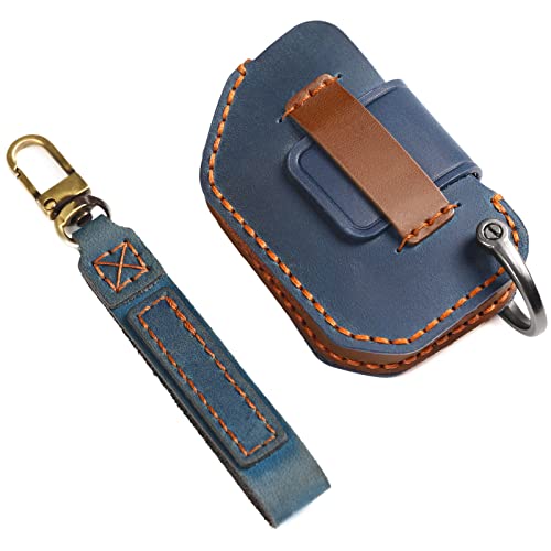 EASYANT Genuine Leather Car Key Fob Cover Compatible with Jeep 2018-2024 Gladiator Wrangler Sahara Rubicon 4 Buttons Blue - Image 4