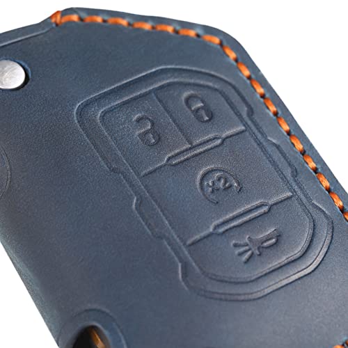 EASYANT Genuine Leather Car Key Fob Cover Compatible with Jeep 2018-2024 Gladiator Wrangler Sahara Rubicon 4 Buttons Blue - Image 5