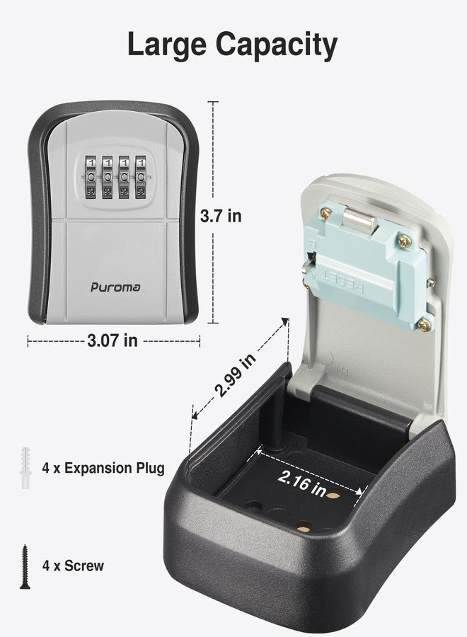 بوروما صندوق مفاتيح Puroma Key Lock Box، صندوق قفل برقم سري، صندوق تخزين مفاتيح مثبت على الحائط لمفاتيح المنزل، صندوق أمان قابل لإعادة الضبط برمز سري للمنزل والمكتب والجراج والشقة، تخزين المفاتيح الاحتياطية (عبوة من قطعتين، رمادي) - Image 2
