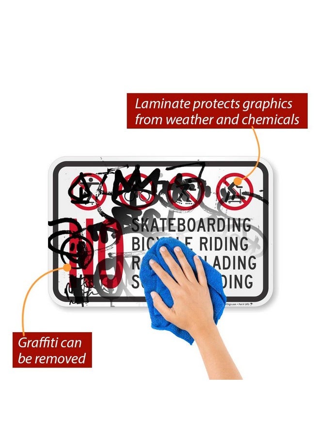 SmartSign SmartSign - K-2349-AL-12x18-D8 "No Skateboarding, Bicycle, Scooter, Rollerblading" Sign | 12" x 18" Aluminum Black/Red on White  - Image 5
